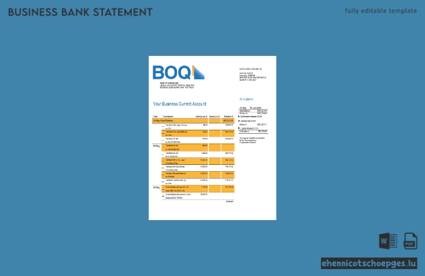Beispiel eines Kontoauszugs vom Geschäftskonto der Bank of Queensland (Word- und PDF-Datei)